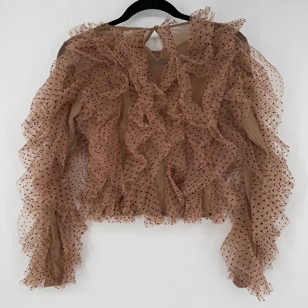 ANTHROPOLOGIE DOLAN LEFT COAST MESH RUFFLE BLOUSE POLKA DOTS XXS - Picture 7 of 9